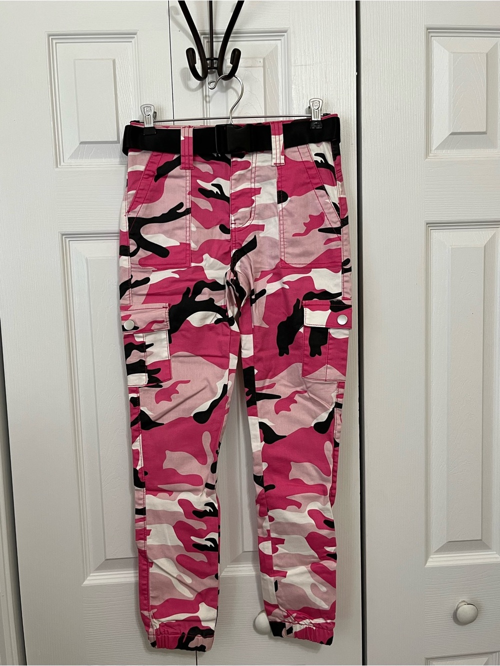 VIP Pink Camo Cargo Jogger Pants - Black & White Accents